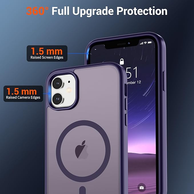 SUPFINE Magnetic for iPhone 12 Case/iPhone 12 Pro Case (Compatible with MagSafe)(Military Grade Drop Protection) Translucent Matte Shockproof Phone Cover,Dark Purple