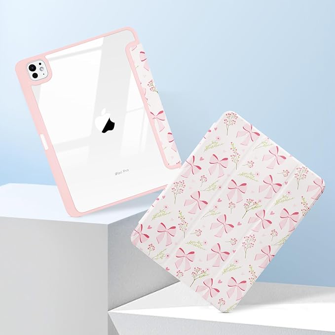 MrARTIST for for iPad Pro 11 Inch Case (M5/M4) 2025/2024 6th/5th Generation Case Cute for Women Girls Girly Kawaii Aesthetic Design for Apple Tablet Cover with Pencil Holder, Bow Flowers