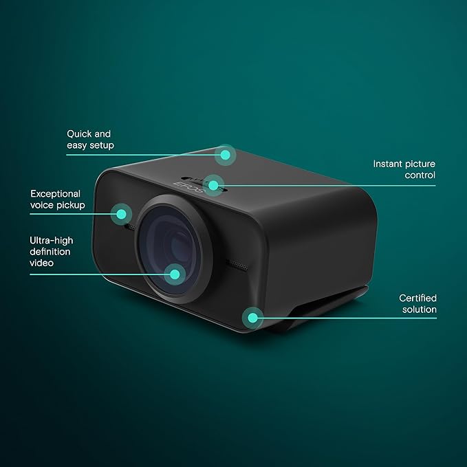 EPOS Expand Vision 1, 4k USB Webcam Microsoft Teams and Zoom Certified with Noise Canceling Microphone, Easy Setup, Portable for PC and Meetings, HD Video, Webcam for Video Conferencing and Business
