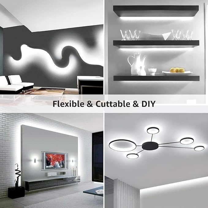 Lepro 12V LED Strip Light, Flexible, SMD 2835, 16.4ft Tape Light for Home, Kitchen, Party, Christmas and More, Non-Waterproof, Daylight White(Not Include Power Adapter)