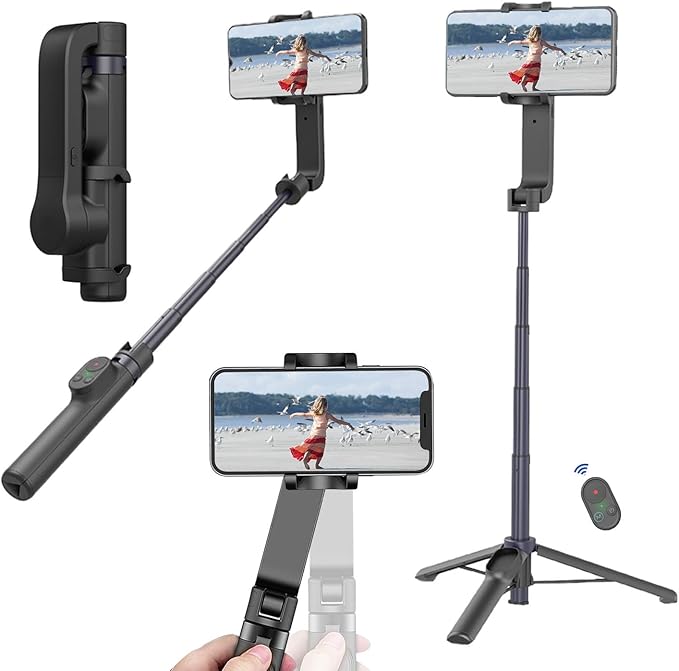 Selfie Stick Gimbal Stabilizer, Gimbled Phone Holder with Wireless Remote Tripod 1-Axis Handheld Smartphone Portable Gimbal for Tiktok Vlog Youtuber Live Video Recording