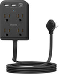 Flat Electrical Outlet Extender with USB C Ports, 4 Outlet 3 USB Wall Plug, 6 ft Ultra Thin Extension Cord, Flat Plug Power Strip Surge Protector for Home, Office. Black