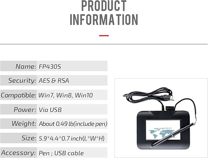 Electronic Signature Pad USB Signature Capture Pads for Computer Laptop with Windows 7,8,10,11,Signature Tool included,4.3inch LCD Color display with LCD Backlits, FP430S
