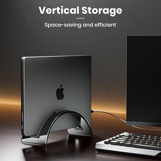 Yikola Vertical Laptop Stand for Desk, Vertical Laptop Hoder Space-Saving Organizer for All MacBook, Laptop Stand Acrylic Invisible Desktop Notebook Dock-Black…