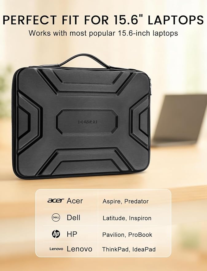 DOMISO 15.6 inch Laptop Sleeve, Shockproof and Waterproof EVA Protective Laptop Case, Laptop Sleeves for 16" MacBook Pro,15"-16" HP Dell Asus Laptop, Protective Sleeves for Laptop Computers, Black