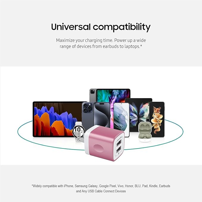 USB Wall Charger, Charger Block, AILKIN 2.1A Multiport Fast Charge Power Brick Cube for iPad, iPhone, iPod, Samsung Galaxy, Motorola, Moto, PS5, Huawei, HTC, LG, Nokia, USB A Charging Box, AC Adapter