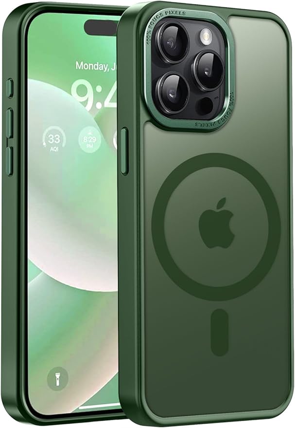 Newfuture Magnetic for iPhone 15 Pro Case [Compatible with Magsafe] [Military Grade Drop Protection] Translucent Matte Anti-Fingerprint Shockproof Phone Case for iPhone 15 Pro 6.1 inch, Dark Green