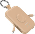 RORRY Portable Charger, 5000mAh Portable Charger Power Bank with Built-in Cables, Travel Keychain Battery Pack for Apple Watch Ultra/11/10/9/8/7/6/SE, iPhone Air/17/16/15/14/13/12, Honey Beige