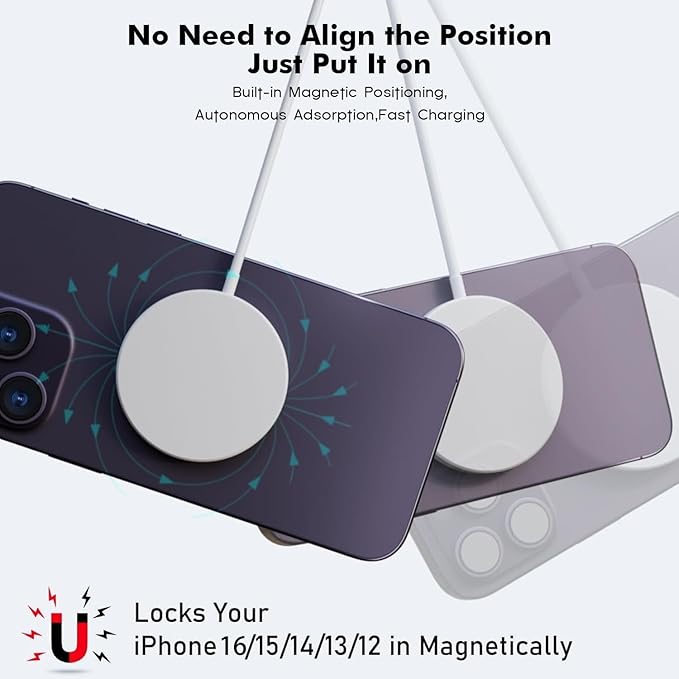 10FT Magnetic Wireless Charger,2Pack Fast Apple Mag-Safe Charger Magnet Charging Pad Mag Safe Charging for iPhone 17Pro Max/16 Pro Max/16Pro/16/iPhone 15Pro Max/15 Plus/14/13/12/AirPods 3/2/Pro/Pro 2