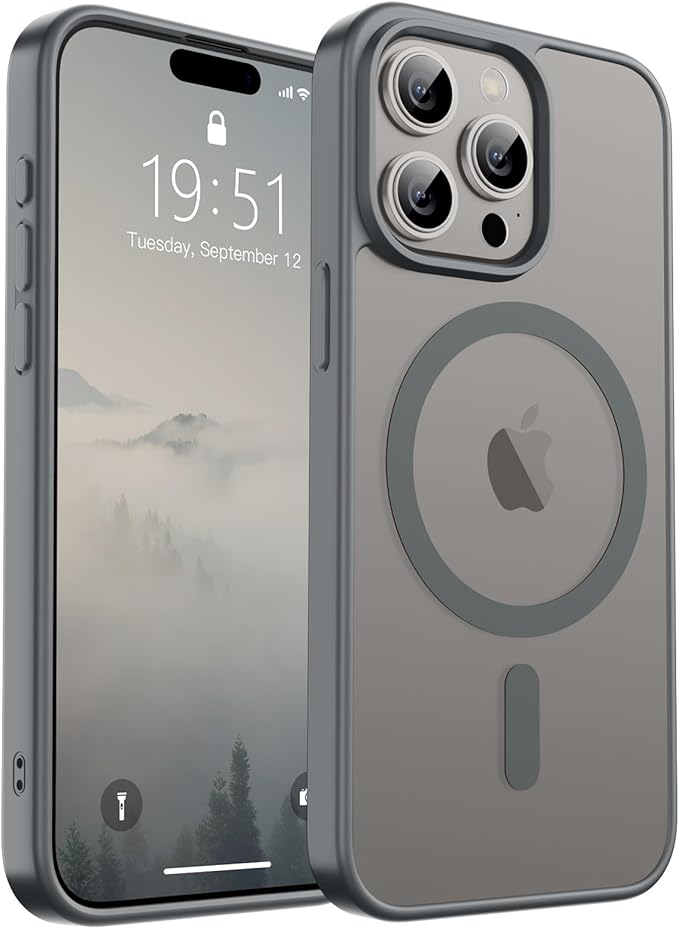 SUPFINE Magnetic for iPhone 15 Pro Max Case (Compatible with MagSafe) (Military Grade Drop Protection) Slim Translucent Matte Shockproof with Anti-Fingerprint Phone Case, Gray