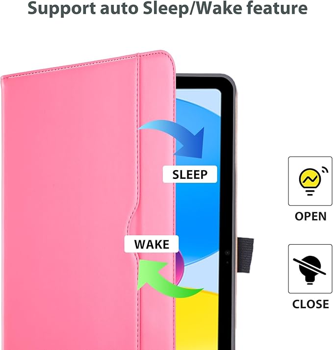 ProCase for iPad A16 11th Generation 11 Inch 2025/iPad 10th Generation Case 10.9 Inch 2022, iPad 11/10 PU Leather Case Business Stand Cover Smart Folio with Hand Strap Front Pocket Pen Loop -Pink