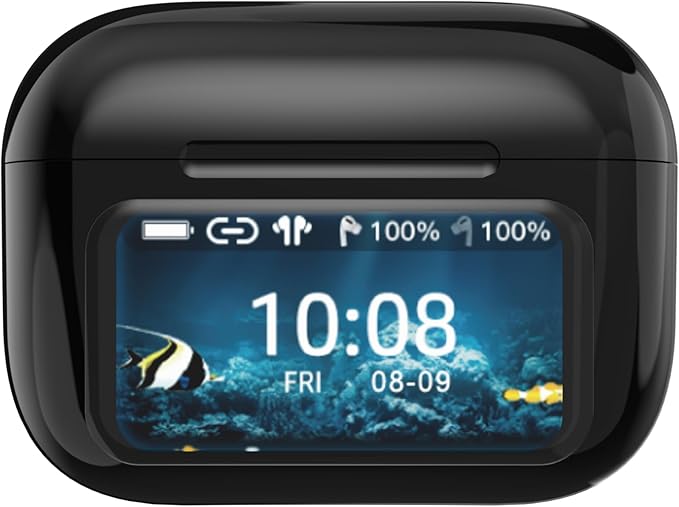 IQ Sound IQ-341 ANC & ENC Bluetooth Earphone with Touchscreen Display Charging Case, True Wireless Earbuds, Stereo Sound, Dual Mic, Voice Assistant, In-Ear Detection, USB-C Charging (Black)