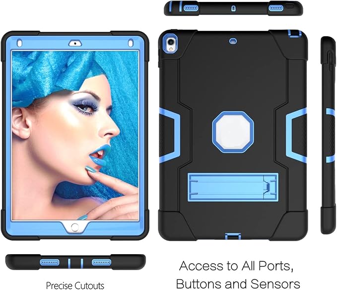 Case for iPad Air 3 10.5" 2019,for iPad Pro 10.5 inch 2017 Case,3 in 1 Hybrid [Soft&Hard] Heavy Duty Rugged Stand Shockproof Anti-Slip Anti-Scratch Full-Body Protective Case,Black/Blue