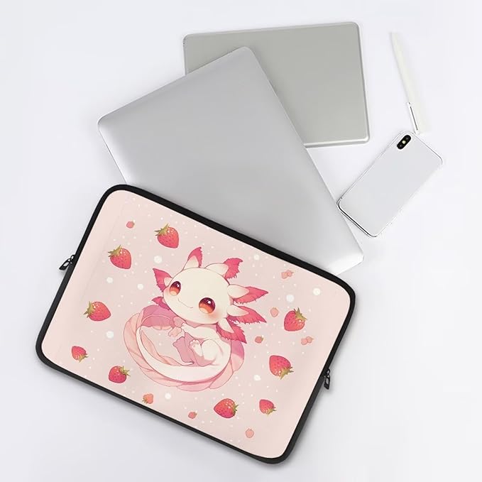 Cute Axolotl Laptop Sleeve Women Strawberry Lap Top Case for Teen Girls 17inch Computer Sleeve Slim Laptop Protector with Multiple Uses Laptop Carrying Case Pink Briefcase