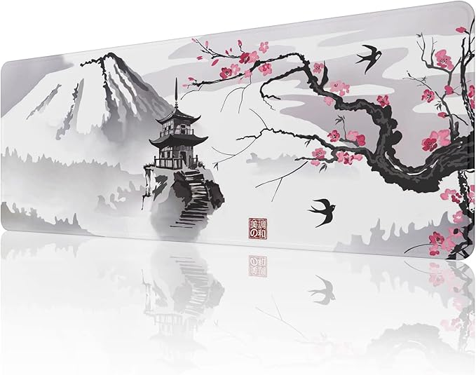 ETZ Japanese Cherry Blossom Mouse Pad (31.5 × 11.8 × 0.12 inch) Extended Large Mouse Mat Desk Pad, Stitched Edges Mousepad,Non-Slip Rubber Base,Gaming Mouse Pad