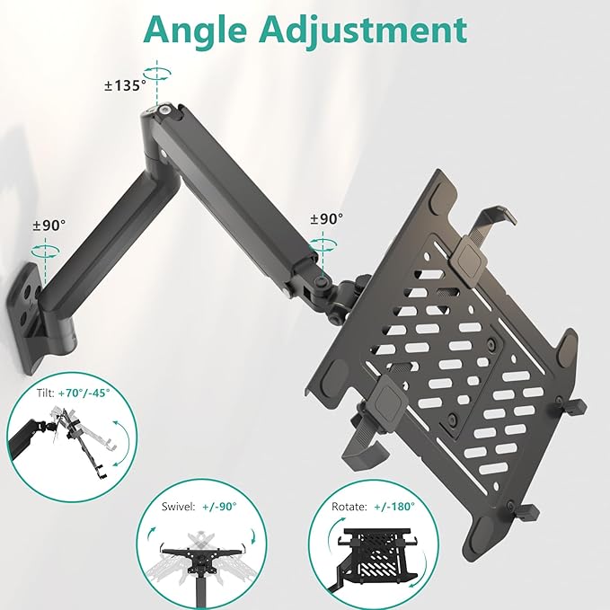 WALI Laptop Wall Mount, Single Monitor Arm for 17" Notebook and Up to 32" Screen, Full Motion Adjustable Monitor Wall Mount with Laptop Tray, VESA 75x75/100x100, Up to 15.4-22 Lbs (GSWM001LP), Black