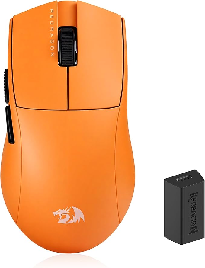 Redragon M916 ULT Wireless 8K Polling Rate Gaming Mouse, 54G Ultra-Lightweight 30,000 Max DPI Gaming Mice w/Ergonomic Natural Grip Build, Full Programmable Buttons, Orange