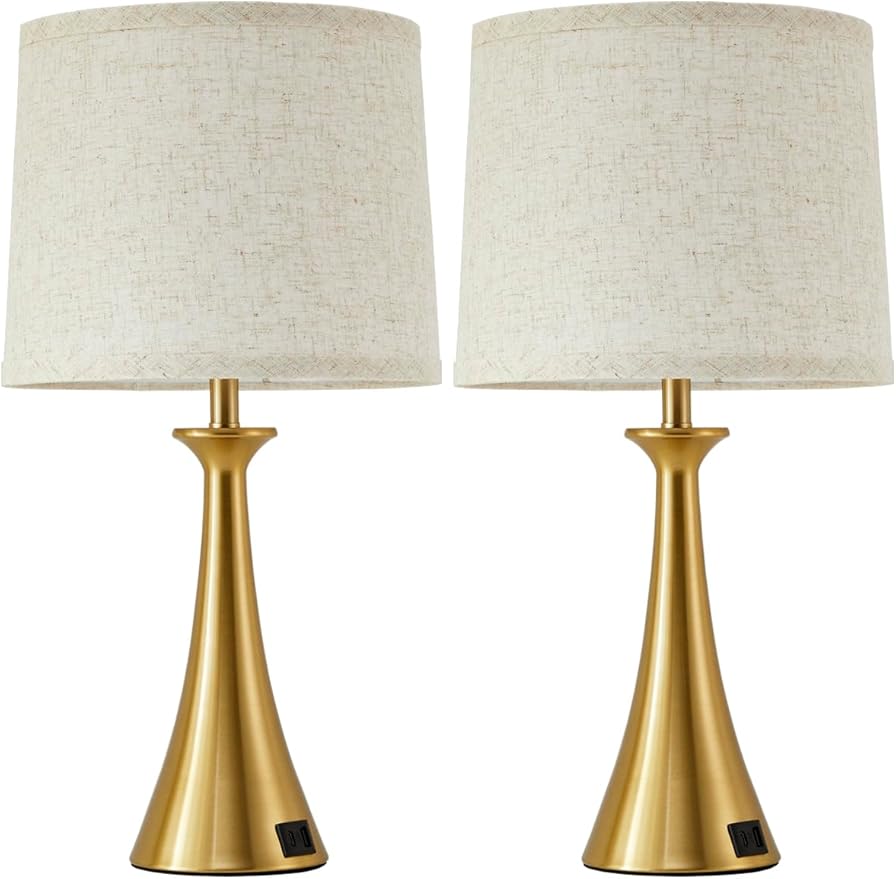 Touch Lamp for Living Room Bedroom, 21" Table Lamps Set of 2 with USB C+A Ports, Touch Bedside Lamps for Nightstand with 3 Way Dimmable, 2 LED Bulbs Included, Gold