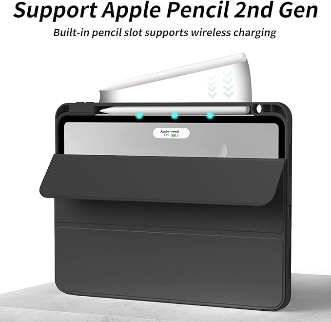 Case for iPad Pro 12.9-inch 2022/2021(6th/5th Gen),iPad Air 13 Inch(M4/M3/M2,2026/2025/2024) with Pencil Holder,2nd Gen Pencil Charging,Auto Sleep/Wake,Flexible TPU Protective Cover (Black)