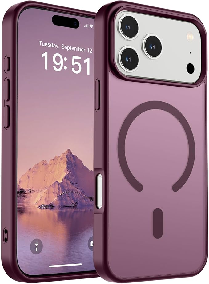 SUPFINE Magnetic for iPhone 17 Pro Max Case (Compatible with MagSafe)(Military Grade Drop Protection) Translucent Matte Shockproof with Anti-Fingerprint Phone Cover,Wine Red