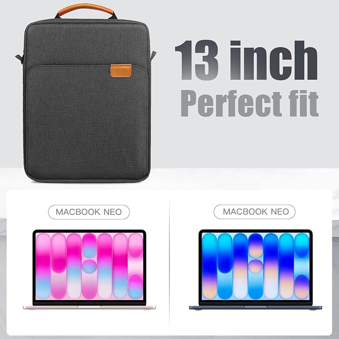 TiMOVO Laptop Sleeve Bag for MacBook Neo 13 inch 2026 Model A3404 with A18 Pro Chip, Handle Carrying Case with Shoulder Strap, Black & Gray