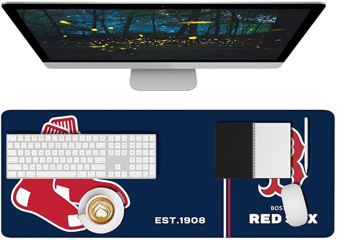 Baseball Mouse Pad Extended Large Gaming Desk Pad 31.5 x 11.8 Inch, XL Mousepad Topographic Mouse Pad with Anti-Slip Rubber Base for Boston Home Office
