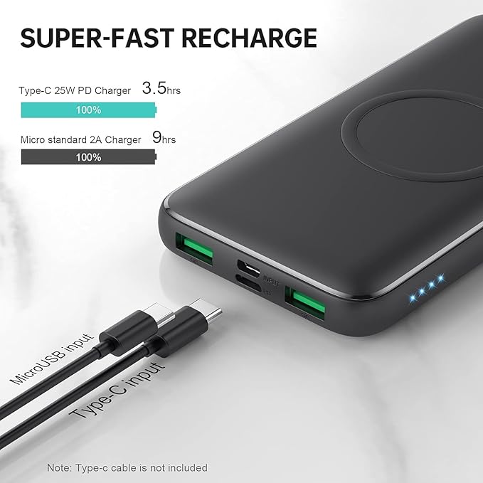 Wireless Portable Charger Power Bank, 13800mAh 15W Fast Wireless Charging 25W PD QC 4.0 USB-C Power Bank, 5 Output & Dual Input External Battery Pack Compatible with iPhone 16/15/14/13/12,Android etc