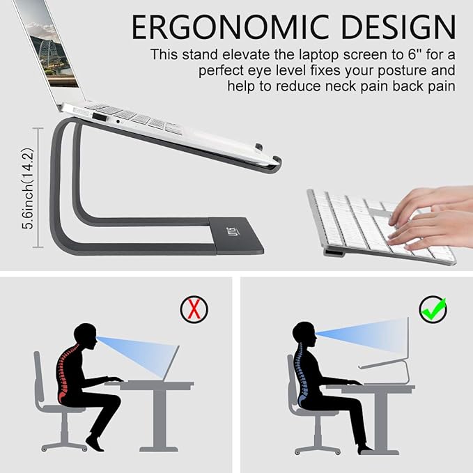 Urmust Laptop Stand for Desk - Ergonomic Computer Stand Riser Holder for MacBook Air Pro, Dell, HP, Lenovo, Samsung, Alienware Laptops 11-15.6" (Silver, Up to 15.6" Laptop)