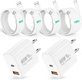 60W USB C Fast Charger for iPhone 17/16/15 Pro Max Charger,2-Pack PD 3.0 Dual Port Wall Charger Block with 6Ft+10Ft USB C Cable,Super Fast Charging for iPhone 17/16/15/Air Series,iPad Pro,White