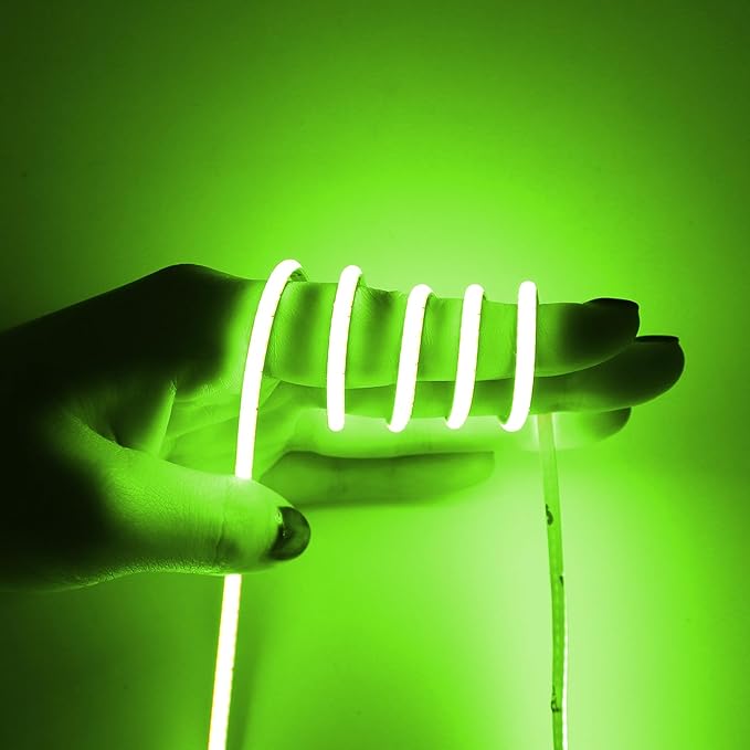 3mm COB Strip Light, DC 24V Green 16.4ft Flexible Cuttable Ultra-Thin LED Tape CRI>90 Uniform Dotless 400LEDs/M LED Light for Christmas Bedroom Home Kitchen Cabinet Decor (NO Power Supply)