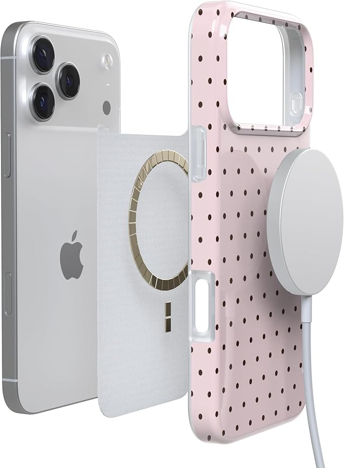 Casely iPhone 17 Pro Case | On the Dot | Pink & Brown Polka Dot | Compatible with MagSafe | Classic Ultra Slim Design