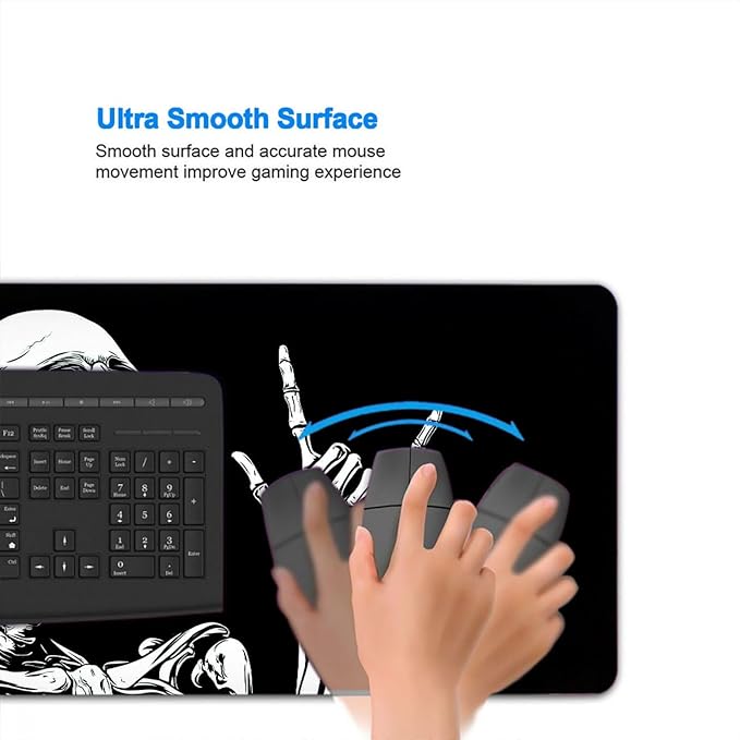 Skeleton Mouse Pad Large Rock Black White XL Mouse Pad Large Mousepad Extended Laptop Keyboard Mat Gaming Desk Pad Mouse Mat Compatible with Computer, Laptop, and Keyboard 31.5x11.8 Inch
