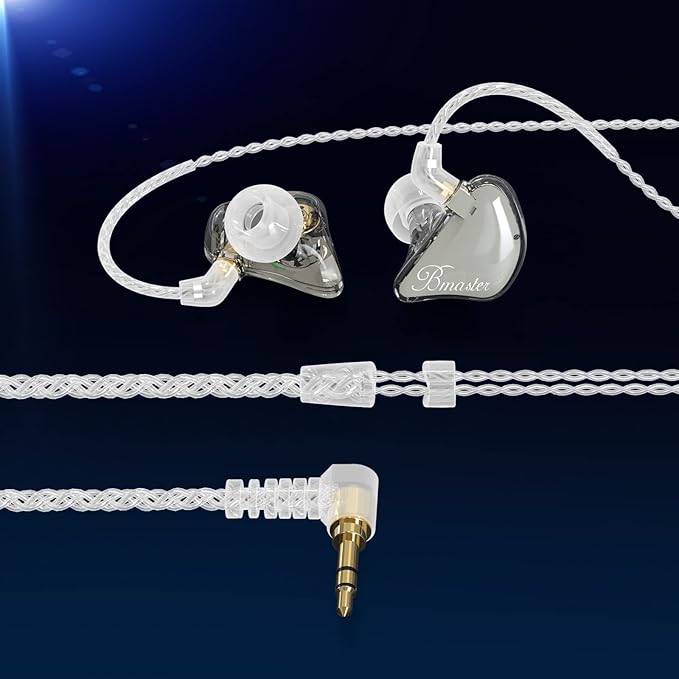 BASN Bmaster Triple Drivers in Ear Monitor Headphone with Two Detachable Cables Fit in Ear Suitable for Audio Engineer, Musician (Grey)