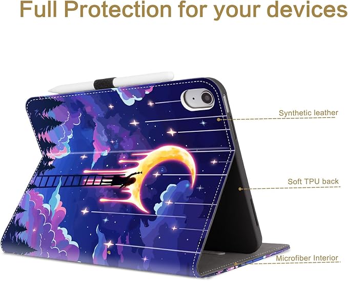 Vimorco Case for iPad (A16) 11th Generation 2025, for iPad 11th/10th Generation Case, Pencil Holder/Hand Strap/Pocket, Multiple Stand Protector Shell Cover, Auto Wake/Sleep, Fantasy Moon Oil Painting
