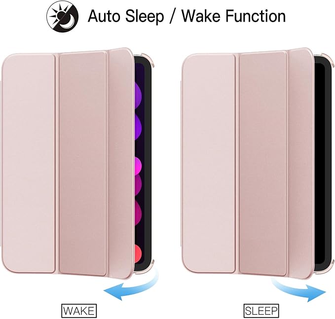 JETech Case for iPad mini (A17 Pro, 2024 Model, 7th Generation) / mini 6 (2021 Model, 6th Generation), Slim Stand Hard Back Shell Smart Cover with Auto Wake/Sleep (Rose Gold)