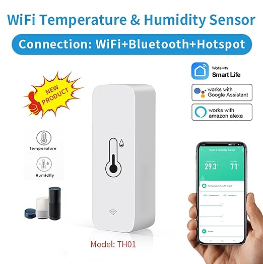WiFi Humidity Temperature Monitor: Smart Hygrometer Thermometer for Remote Monitor and Alert, High Precision Indoor Thermometer with TUYA App, No Hub Required, Compatible with Alexa (4-Pack)