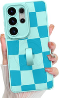 KANGHAR Compatible with Samsung Galaxy S26 Ultra Case, Support for MagSafe, Silicone Checkered Cute Pattern, Wristband Kickstand Camera Protection Soft Slim Cover for Girls Women -Blue