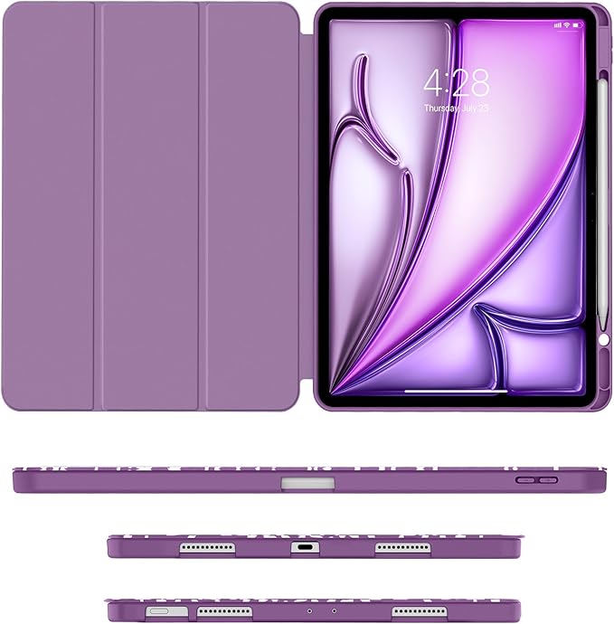 Soke Case for iPad Air 13 Inch (M4/M3/M2,2026-2024), iPad Pro 12.9" 6th/5th Generation with Pencil Holder(2021 2022 Release)-[Apple Pencil Charging + Auto Wake/Sleep] Soft Back Cover, Book Violet