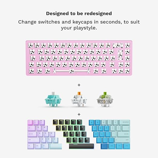 GLORIOUS GMMK 2 Gaming Barebones Keyboard - Hot Swappable TKL DIY, Compact Mechanical Keyboard Kit- Wired, RGB Backlit,- PC Setup Accessories- 65%, Pink