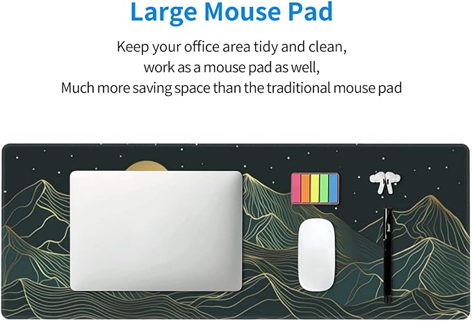 Golden Mountain Line Moon Landscape Gaming Mouse Pad XL Extended Large Mousepad with Nonslip Rubber Base Stitched Edges Laptop Computer Keyboard Desk Mat for Office Home Gamer