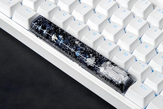 Blue Spaceship Astronaut Galaxy Artisan Spacebar Keycap SA Profile Custom Spacebar 6.25U Keycaps Handmade Gaming Resin Key Cap Cherry MX Switch Compatible Mechanical Keyboard Space Lover Gift