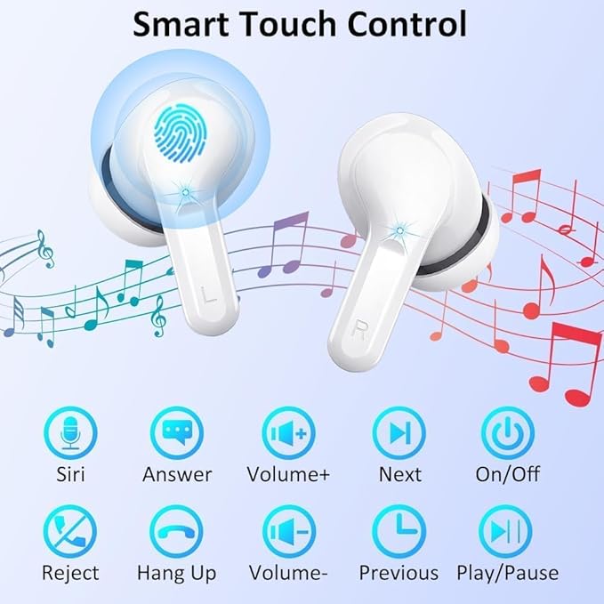 Wireless Earbuds, 2026 Bluetooth 5.4 Headphones NEW Ear Buds 40H Bass Stereo in-Ear Earphones ENC Noise Cancelling Earbuds with 4 HD Mic, USB-C LED Display IP7 Waterproof Sport Headset for Android iOS