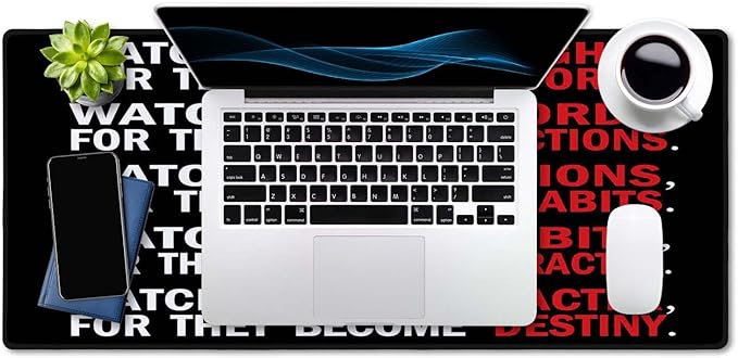 SSOIU Watch Your Thoughts Motivational Words Quotes Mouse Pad 35.5 X 15.7 Inch XXL Full Desk Mousepad Extended Large Non-Slip Rubber Base Waterproof Big Keyboard Mat with Stitched Edges for Office