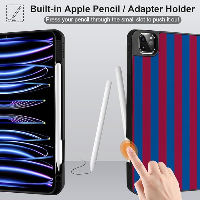DONGKE Case for 2022/2021/2020/2018 iPad Pro 11 inch Gen 4/3/2/1 - Slim Protective Case - Built in Pencil Holder Support Charging - Trifold Stand & Sleep/Wake Cover- Red Stripes
