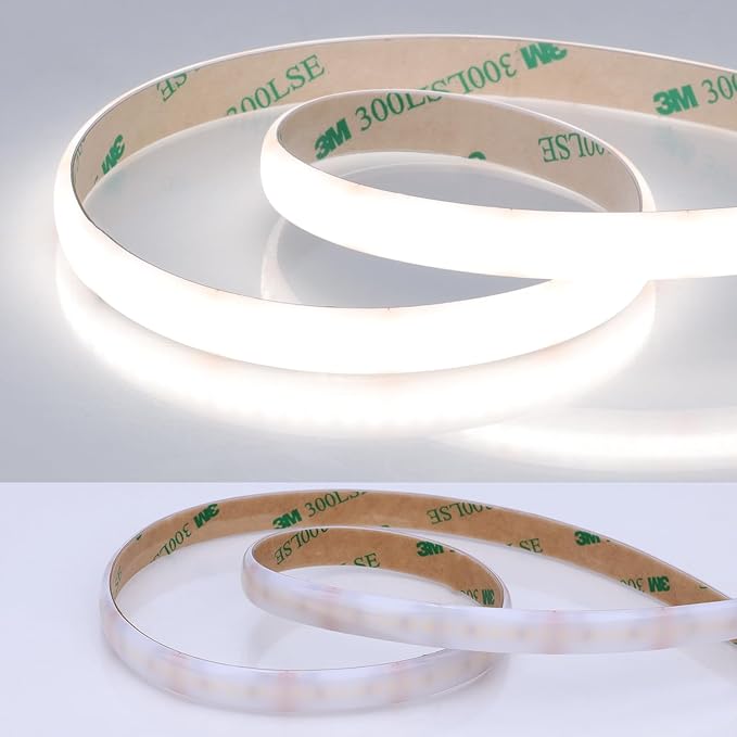 JOYLIT Diffused COB LED Light Strip 24V 5000K Daylight White 16.4FT 540LM/FT Super Bright UL Premium Milky White Gel Coated Waterproof LED Tape Spotless 1400LEDs 100W Dimmable CRI 92+