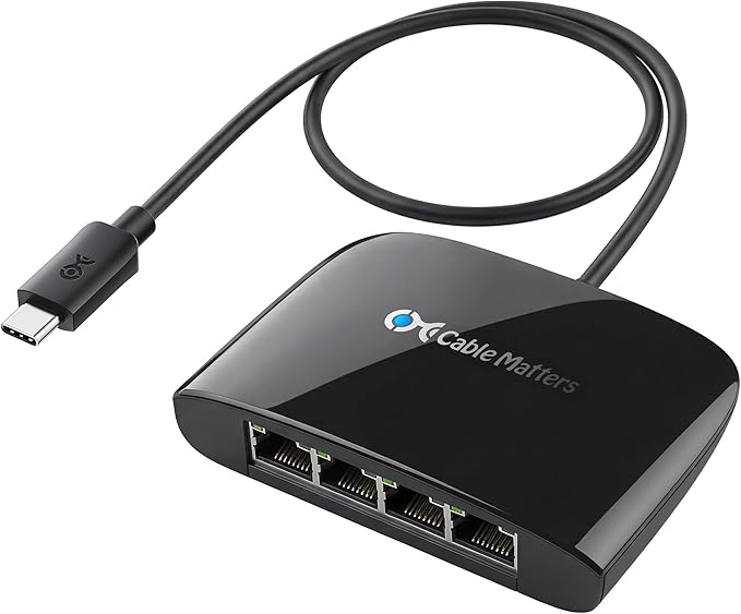 Cable Matters USB C to 4-Port Gigabit Ethernet Switch for Network Sharing on the Move, Thunderbolt Ethernet Splitter, USB C Gigabit Switch, Compatible with Thunderbolt 5/4