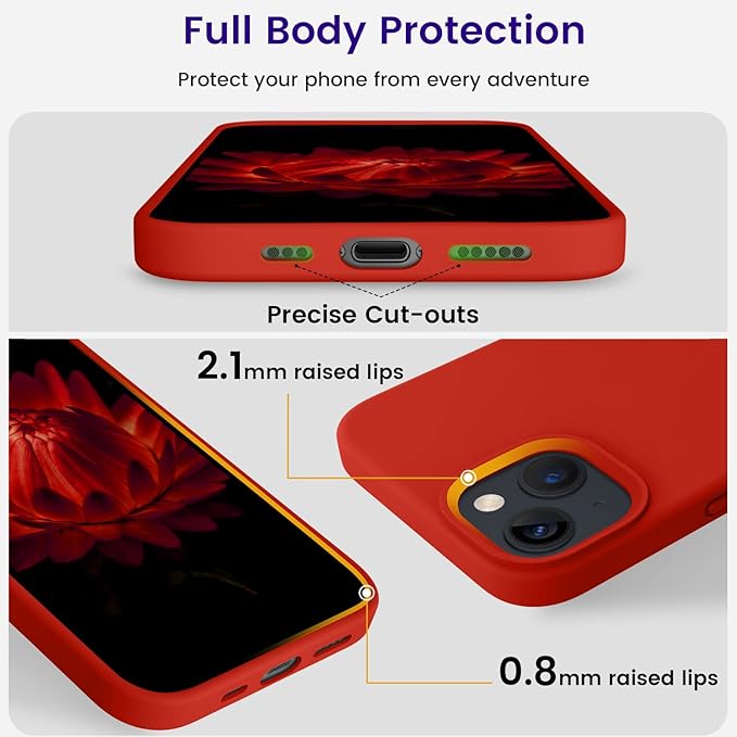 OTOFLY Designed for iPhone 13 Case, Silicone Shockproof Slim Thin Phone Case for iPhone 13 6.1 inch Red