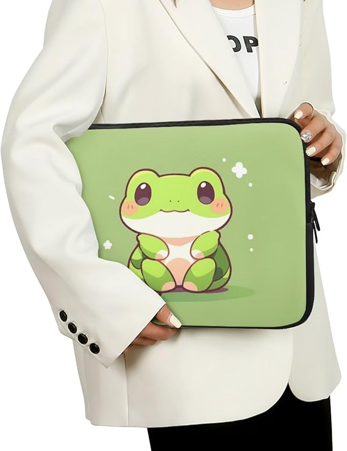 Cute Frog Laptop Sleeve for Women Teen Girls 10 inch Laptop Accessories with Versatile Uses Lap Top Case Portable Computer Sleeve Laptop Pouch Ideal Gifts for Holidays Green