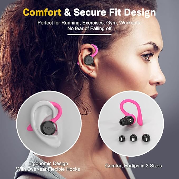APEKX Bluetooth Headphones True Wireless Earbuds with Charging Case IPX7 Waterproof Stereo Sound Earphones Built-in Mic in-Ear Headsets Deep Bass for Sport Running Gym Workout Exercise Red