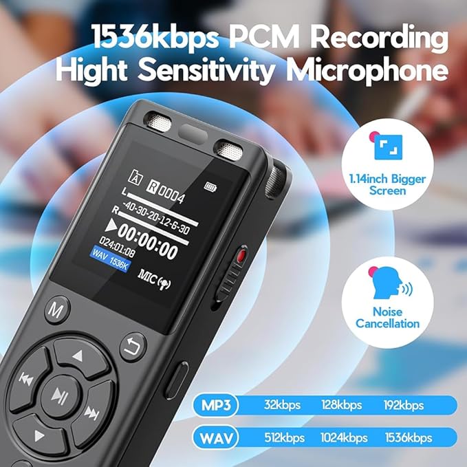 Tonfarb 64GB Digital Voice Recorder with Playback,Audio Recording Device for Lectures Meeting/Classes/Interviews,Tape Recorder with Voice Activated,Password,Noise Reduction,A-B Repeat,MP3 Player Etc